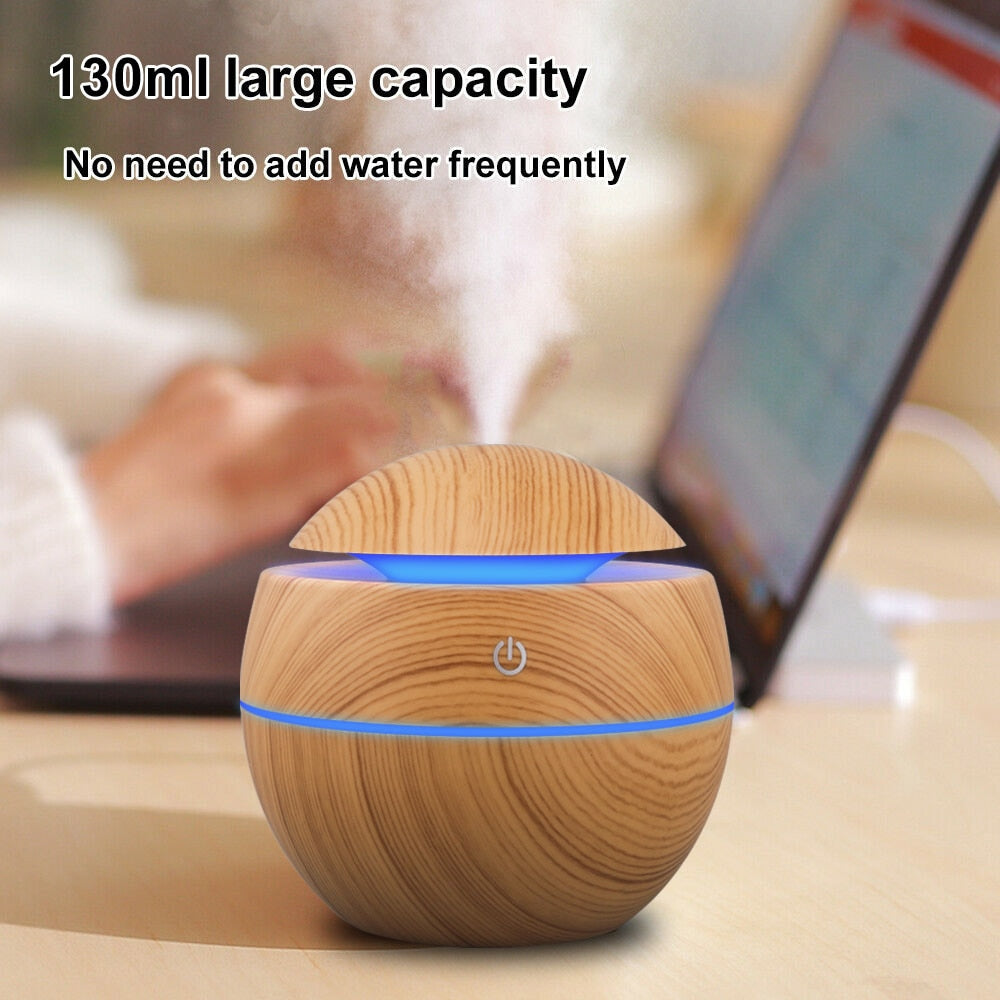 Humidifier Electric Air Aroma Diffuser Wood Ultrasonic 130ML Air Humidifier Essential Oil Aromatherapy Cool Mist Maker For Home